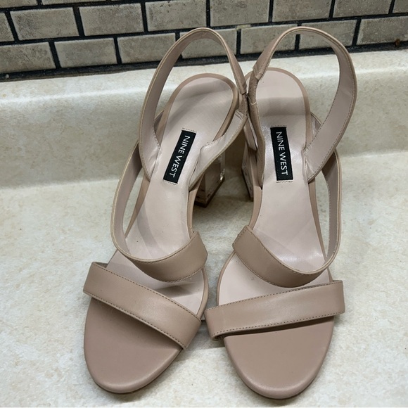 Nine West Heeled Sandals, Beige Leather Translucent Heel , Women's 8 New - Picture 2 of 6